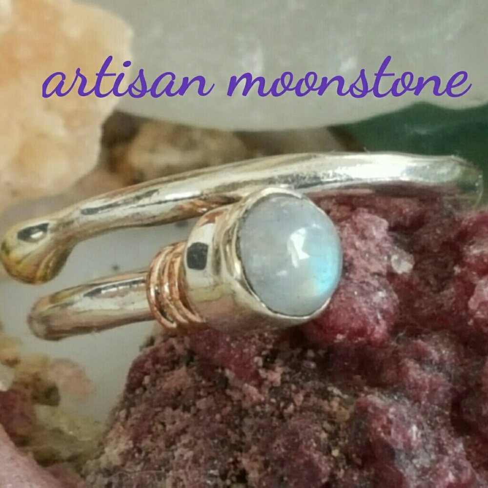 Rainbow Moonstone Ring Sterling Silver